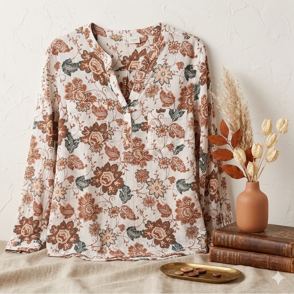 Carve Designs Floral Boho Blouse Size L Lightweight Peasant Top